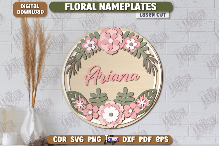 Floral Wall Nameplate Laser Cut|Name Plate Sign |Wall Décor