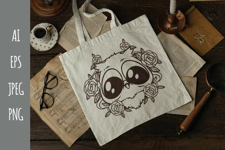 Cute Baby Owl with Beautiful Roses for Sublimation Design
