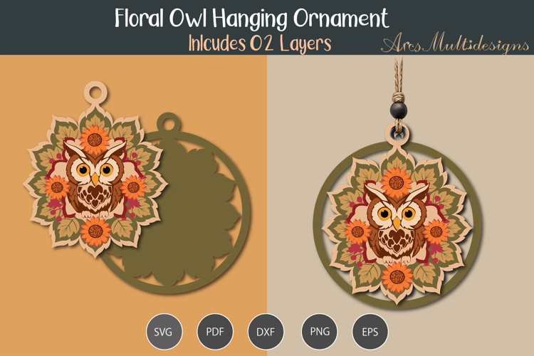 owl floral mandala hanging Ornament