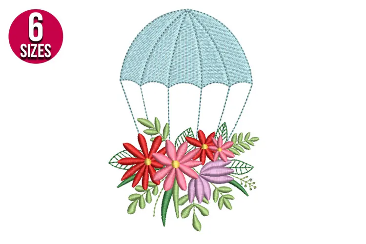 Floral Parachute Machine Embroidery Design - 6 Sizes