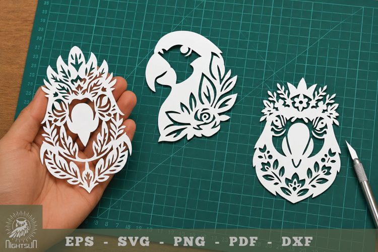 Floral Parrot Paper Cutting Craft SVG