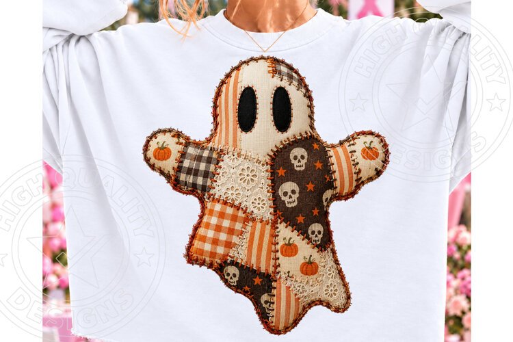 Floral Patchwork Halloween Ghost PNG example image 1