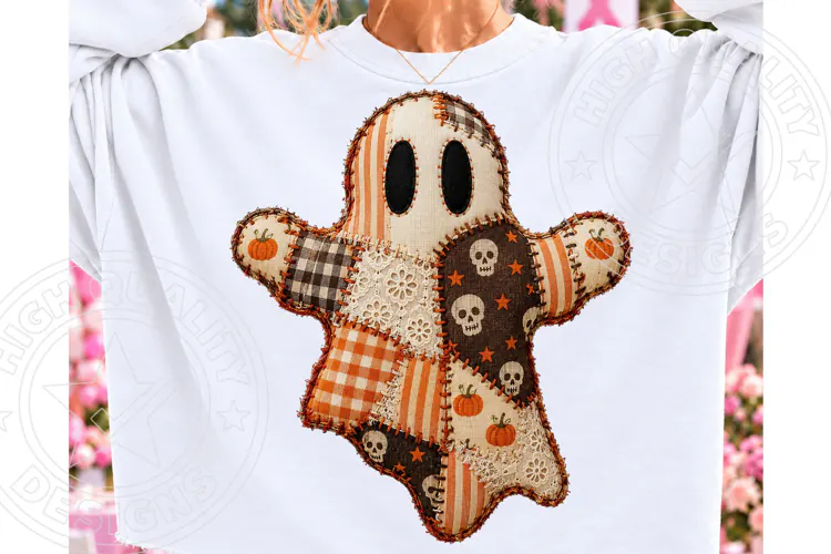 Floral Patchwork Halloween Ghost PNG