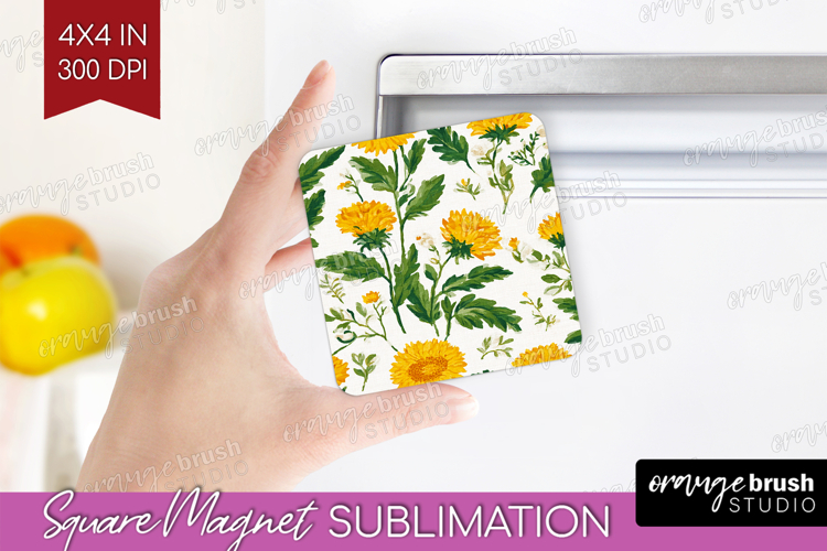 Floral Magnet Sublimation - Spring Flowers Square Magnet PNG