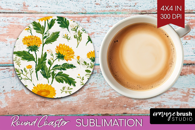 Floral Round Coaster - Spring Flowers Coaster PNG