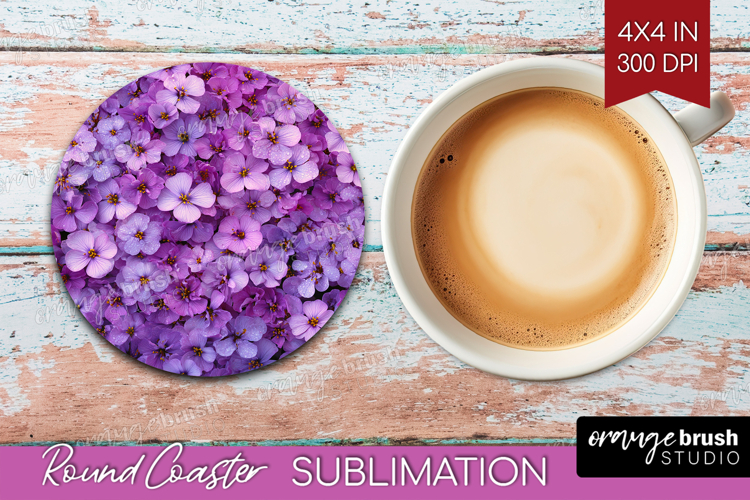 Pastel Floral Round Coaster - Flower Field Coaster PNG