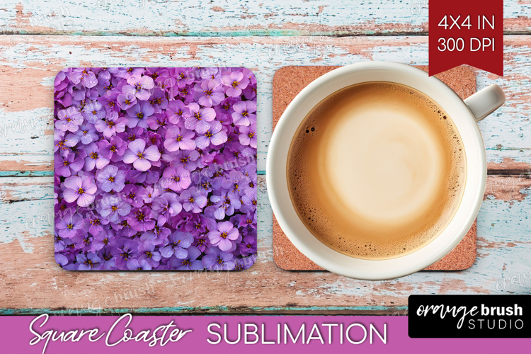 Pastel Floral Square Coaster - Flower Field Coaster PNG