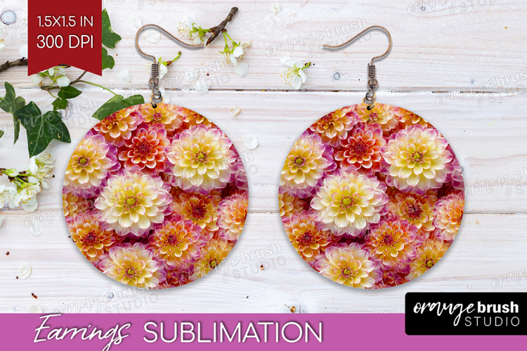 Pastel Floral Round Earrings - Flower Field PNG Sublimation