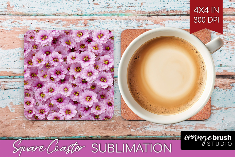 Pastel Floral Square Coaster - Flower Field Coaster PNG