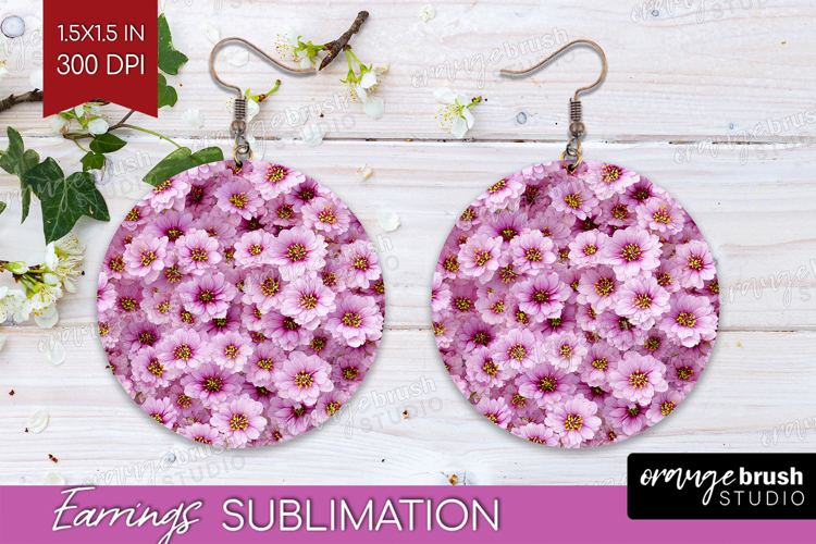 Pastel Floral Round Earrings - Flower Field PNG Sublimation