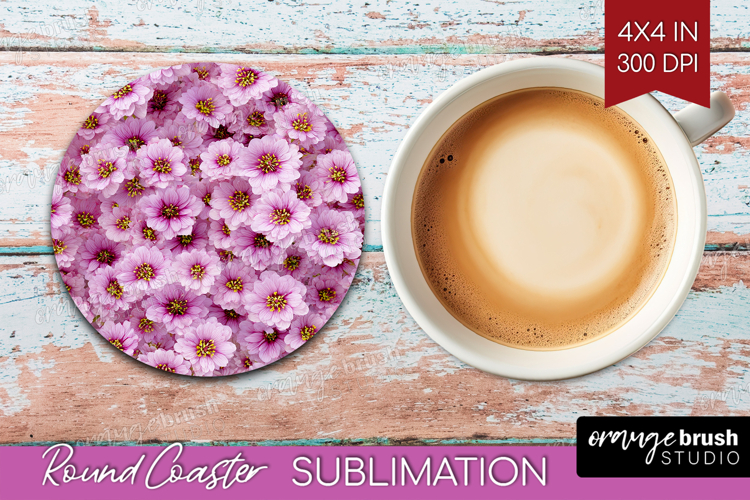 Pastel Floral Round Coaster - Flower Field Coaster PNG