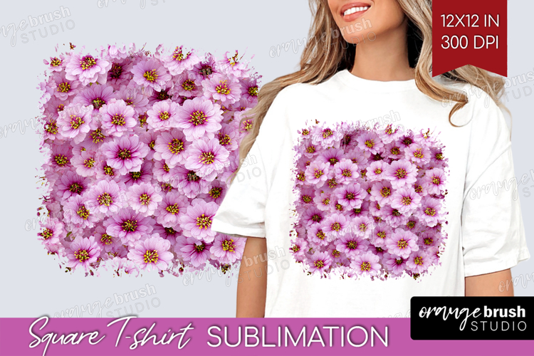 Pastel Floral Square Tshirt Background - Flower Field PNG
