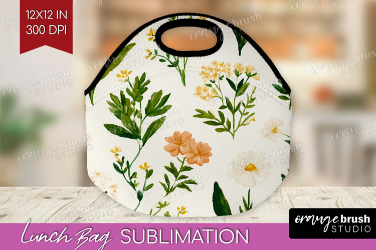 Floral Lunch Bag - Spring Flowers Lunch Bug PNG Sublimation
