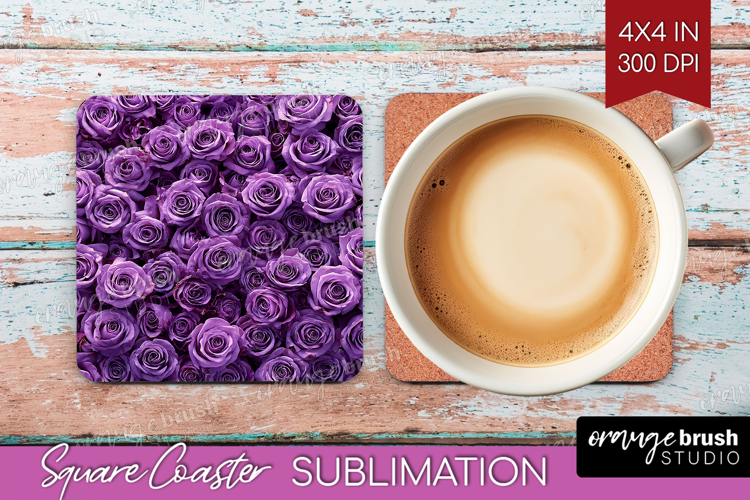 Pastel Floral Square Coaster - Flower Field Coaster PNG