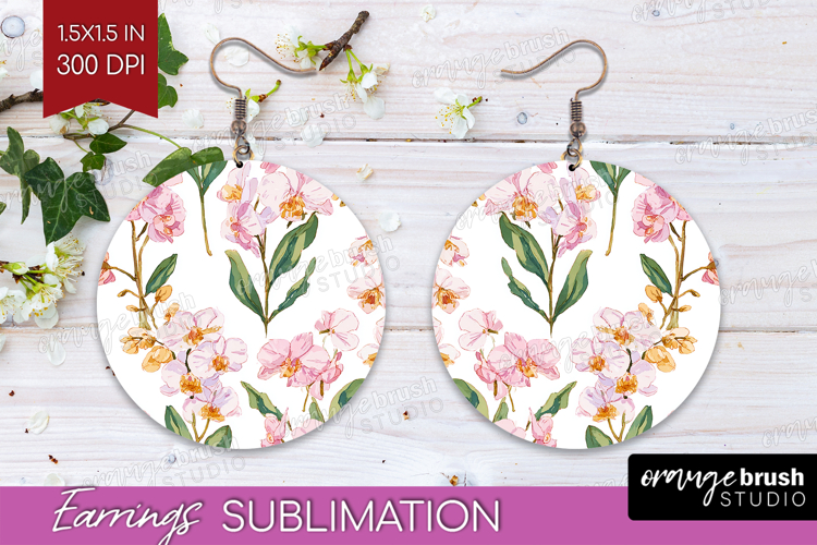 Floral Round Earrings - Spring Flowers PNG Sublimation