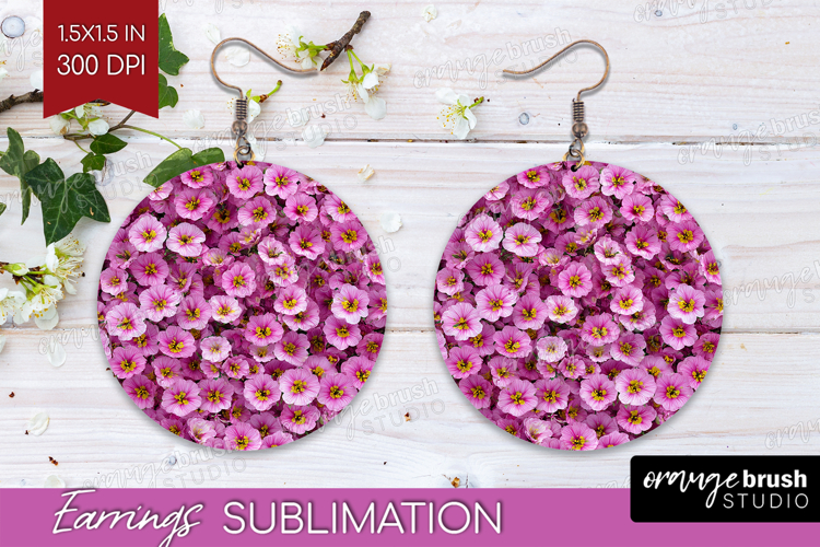 Pastel Floral Round Earrings - Flower Field PNG Sublimation