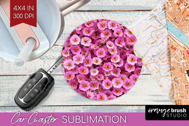 Pastel Floral Car Coaster - Flower Field Coaster PNG