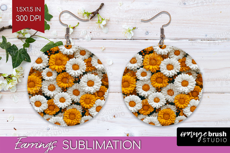 Pastel Floral Round Earrings - Flower Field PNG Sublimation