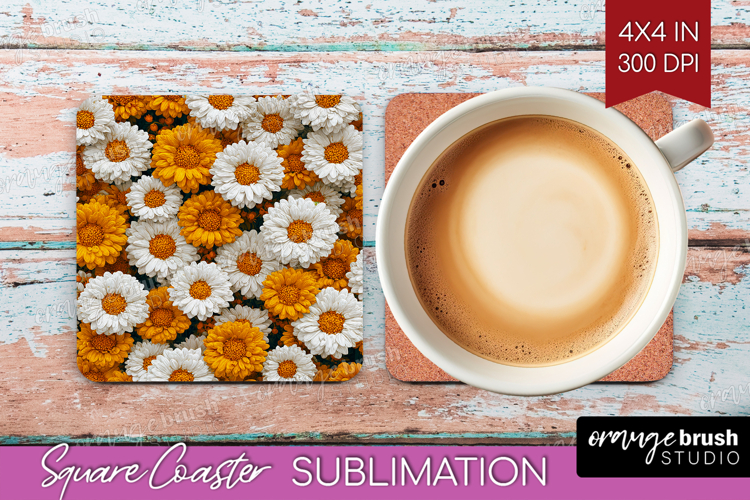 Pastel Floral Square Coaster - Flower Field Coaster PNG