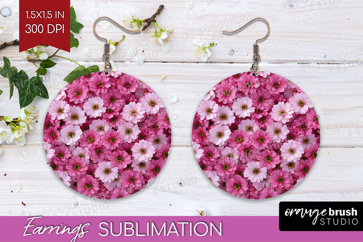 Pastel Floral Round Earrings - Flower Field PNG Sublimation