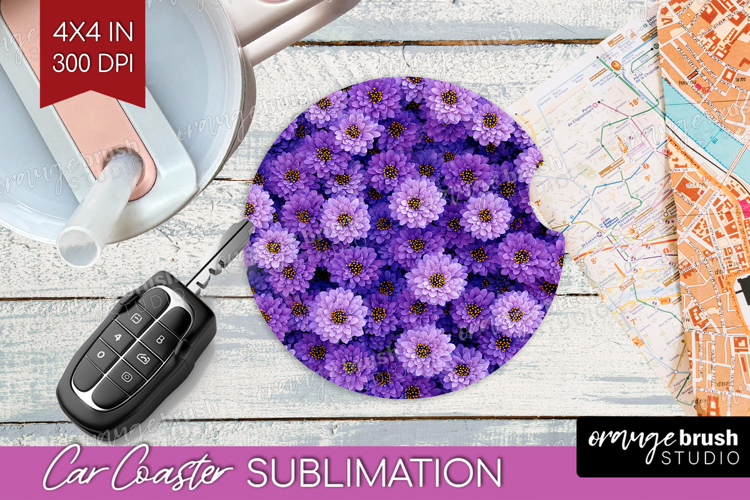 Pastel Floral Car Coaster - Flower Field Coaster PNG