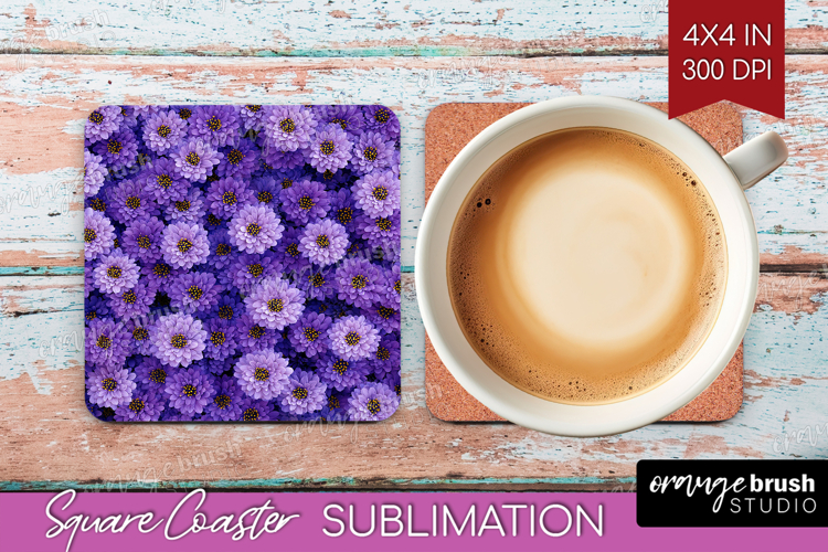 Pastel Floral Square Coaster - Flower Field Coaster PNG
