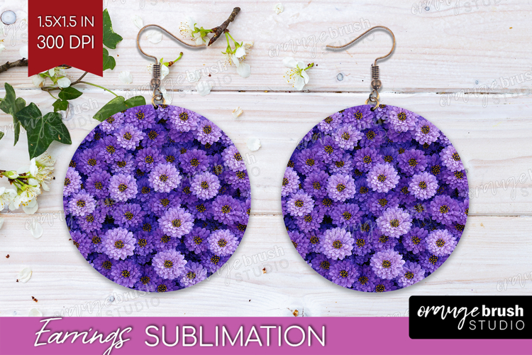 Pastel Floral Round Earrings - Flower Field PNG Sublimation