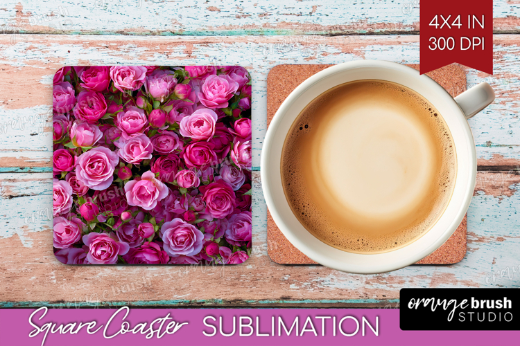 Pastel Floral Square Coaster - Flower Field Coaster PNG