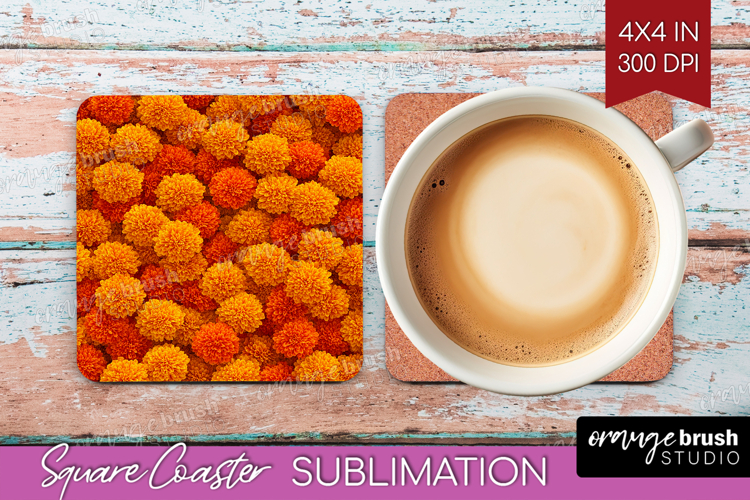 Pastel Floral Square Coaster - Flower Field Coaster PNG