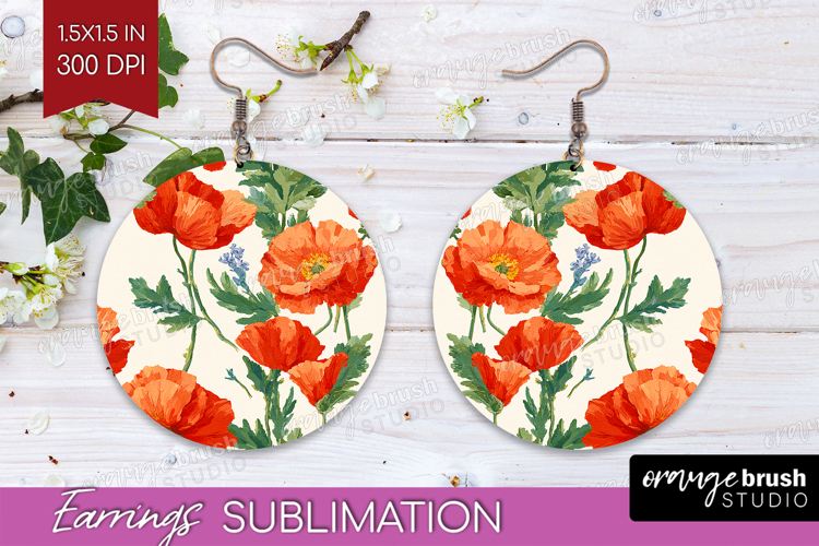 Floral Round Earrings - Spring Flowers PNG Sublimation