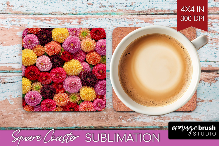 Pastel Floral Square Coaster - Flower Field Coaster PNG