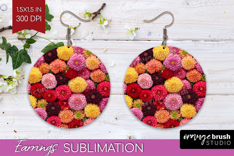 Pastel Floral Round Earrings - Flower Field PNG Sublimation