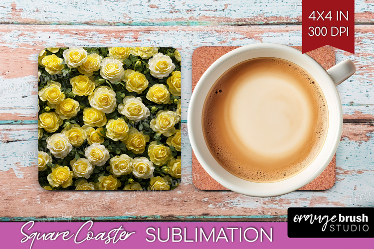 Pastel Floral Square Coaster - Flower Field Coaster PNG
