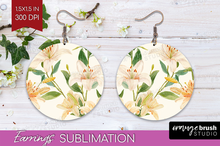 Floral Round Earrings - Spring Flowers PNG Sublimation