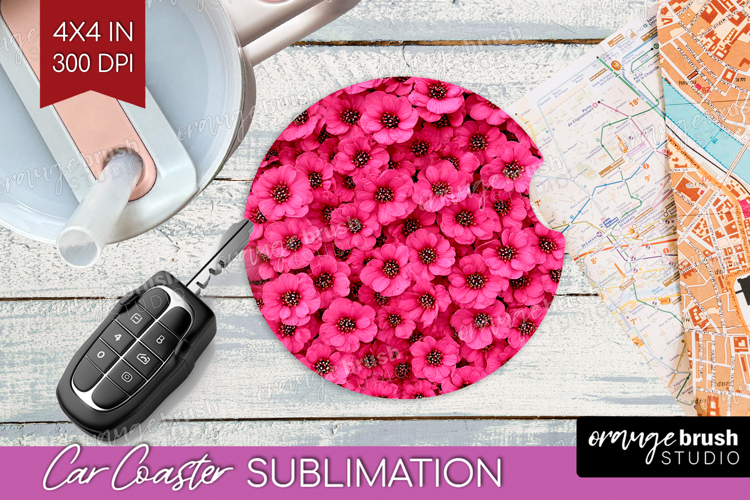 Pastel Floral Car Coaster - Flower Field Coaster PNG