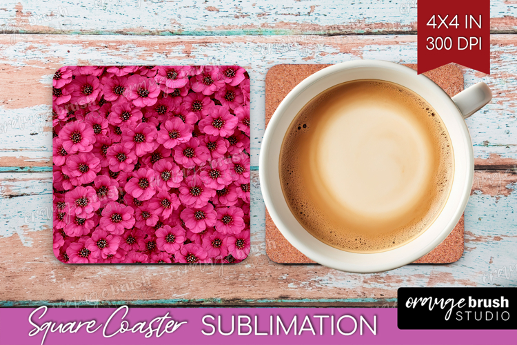 Pastel Floral Square Coaster - Flower Field Coaster PNG
