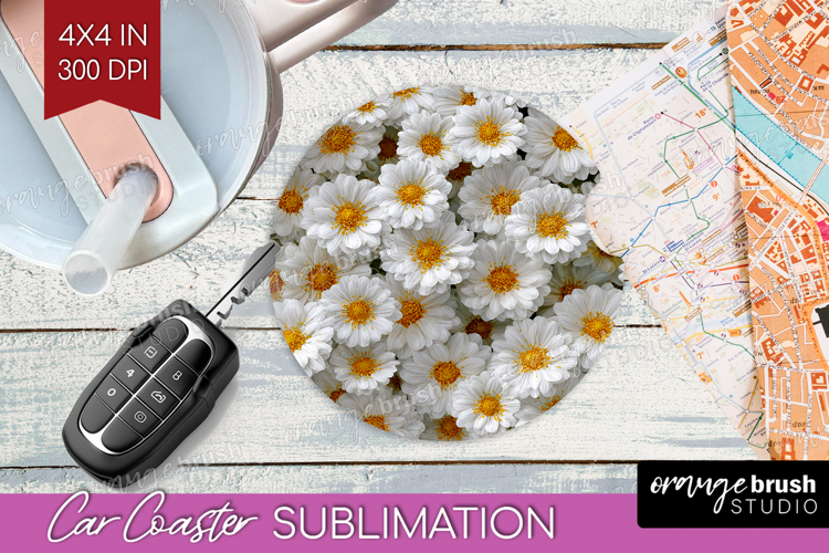 Pastel Floral Car Coaster - Flower Field Coaster PNG