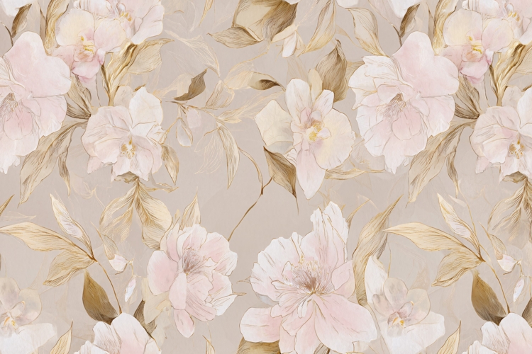 Peach Rose Watercolor Floral Border with Greenery