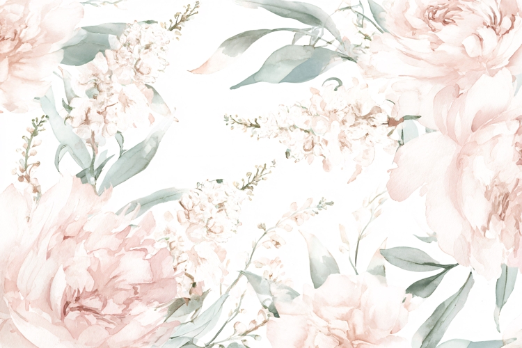 Pink Peony Floral Pattern with Gold Foil Line Art