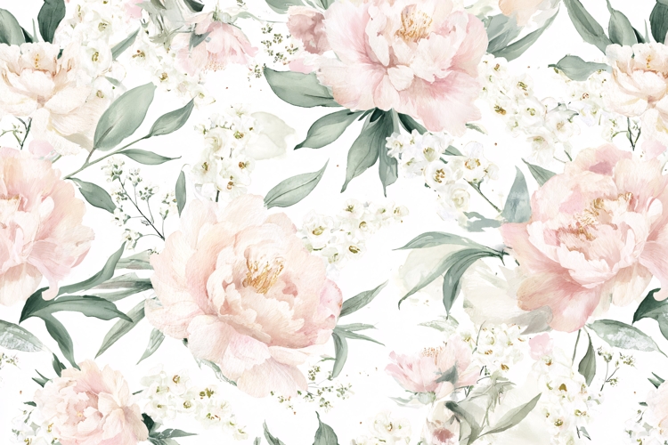 White & Beige Rose Watercolor Floral Border