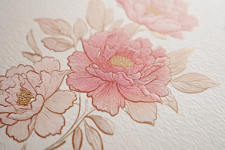 Pink Floral Background with Gold Spring Blossoms