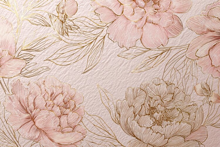 Blush Pink Peony Watercolor Pattern with Green Leaves example image 1