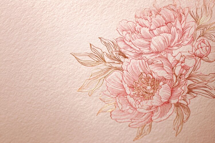 Elegant Peony Line Art on Textured Paper example image 1