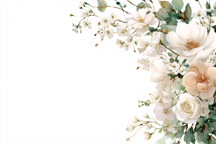 Peach Flower Watercolor Pattern with Teal Leaves
