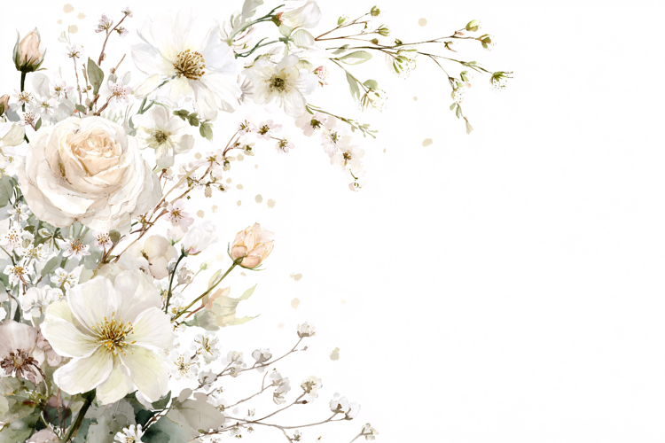 White & Beige Watercolor Botanical Floral Background