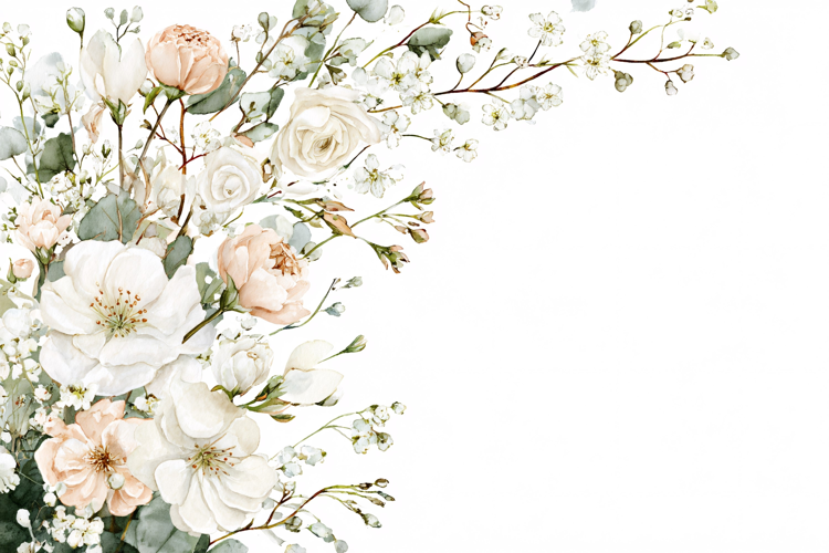 White & Beige Watercolor Botanical Floral Background