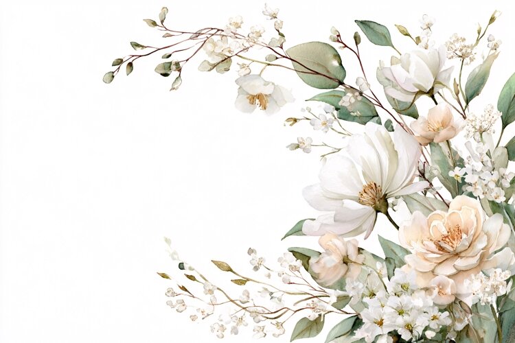 White & Beige Watercolor Botanical Floral Background example image 1