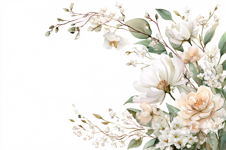 White & Beige Watercolor Botanical Floral Background