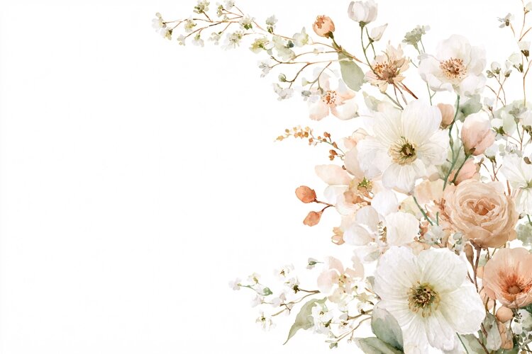 White & Beige Watercolor Botanical Floral Background example image 1