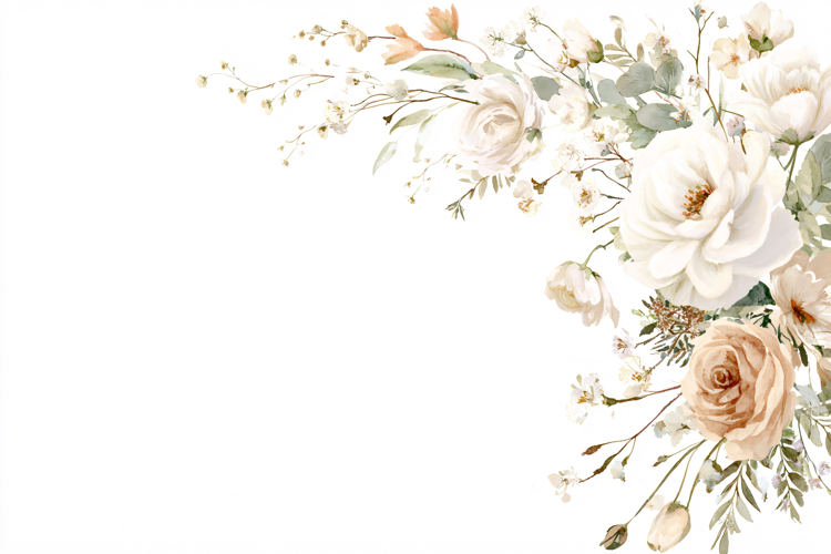 White & Beige Watercolor Botanical Floral Background